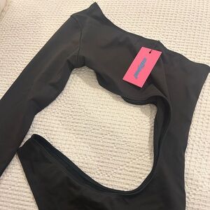 Long Sleeve One Shoulder Cutout Black Edikted Bodysuit